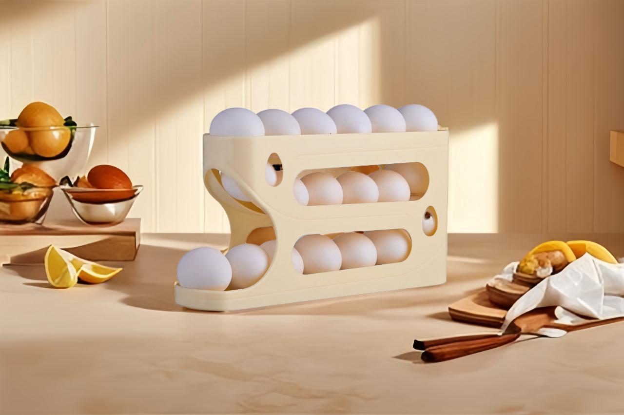 Rolling Egg & Lemon Dispenser (18–24 Eggs) | 3-Layer Gravity Storage Rack for Fridge & Pantry