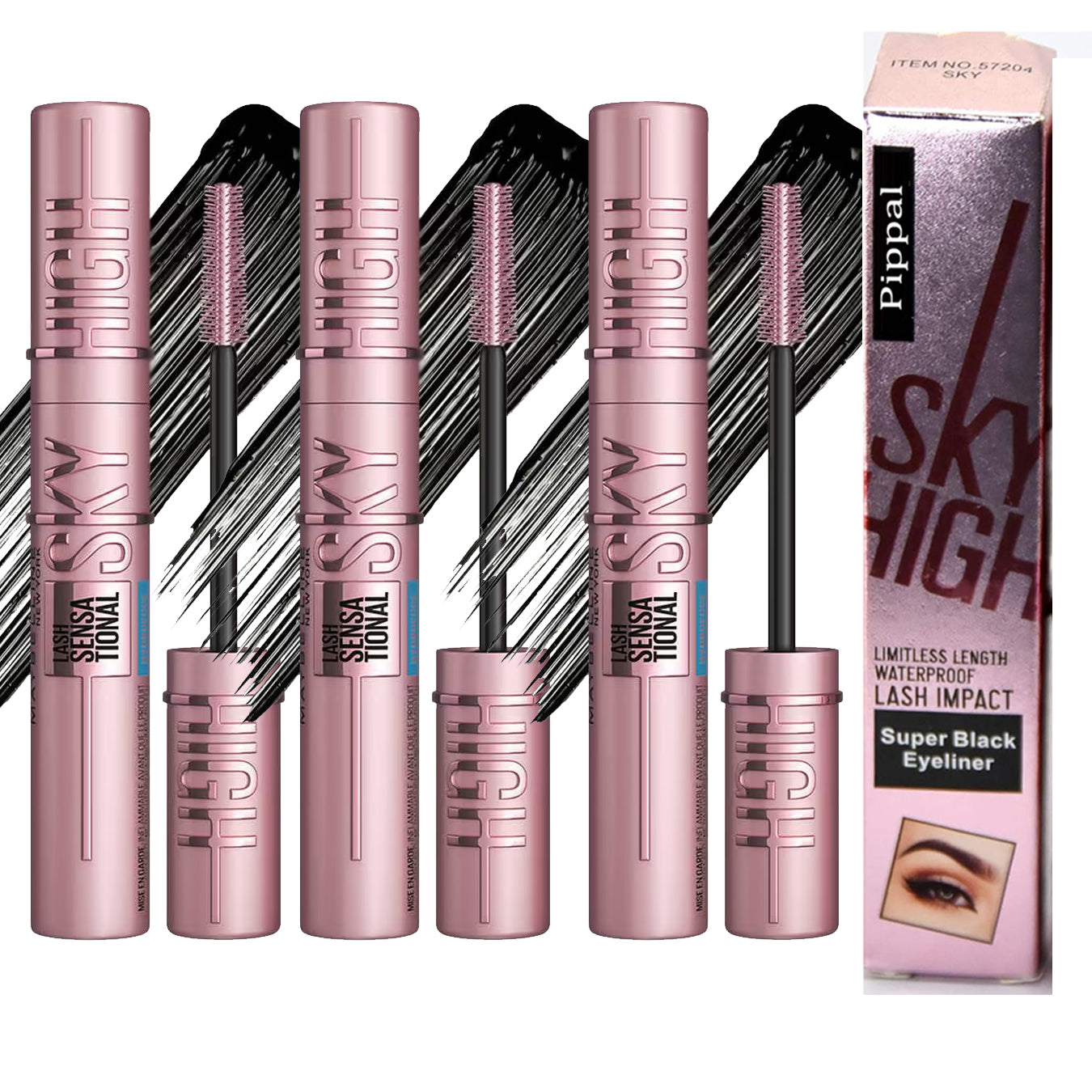 Pippal Sky High Eyeliner + Ultra Volume Mascara Combo (Pack of 3) – Waterproof, Bold & Dramatic Lashes