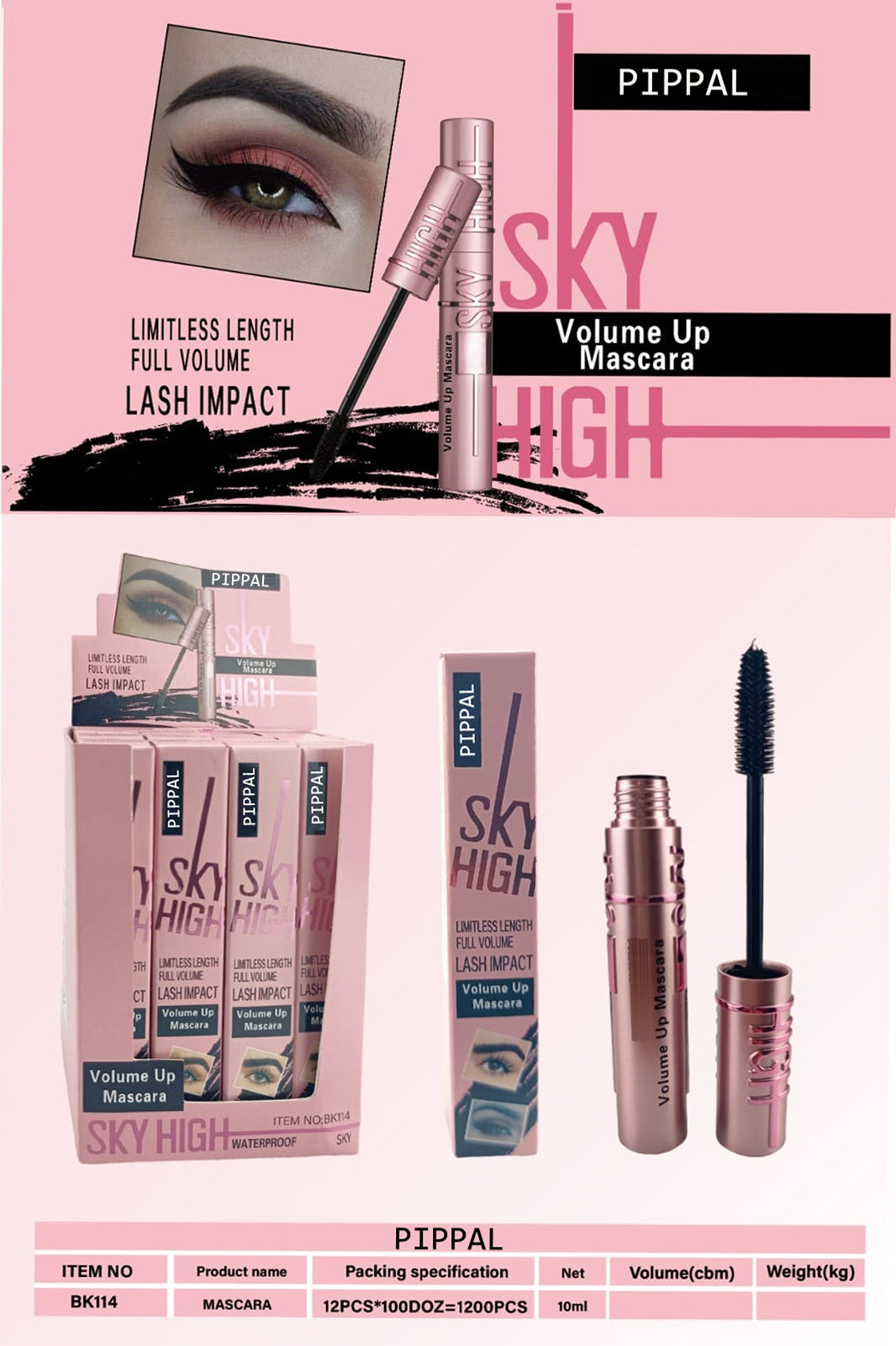 Pippal Sky High Eyeliner + Ultra Volume Mascara Combo (Pack of 3) – Waterproof, Bold & Dramatic Lashes