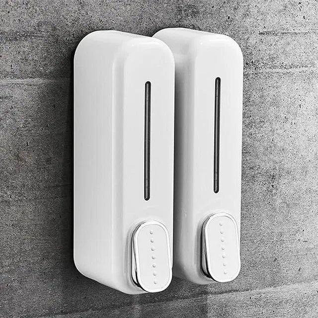 Wall-Mount Liquid Soap & Shampoo Dispenser | Refillable Bathroom Shower Gel Holder (White)